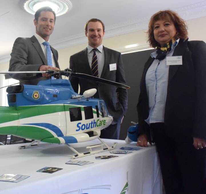 TAKING FLIGHT: Snowy Hydro CEO Chris Kimball, director and former Wallaby Pat McCabe and Barbara Konstantakis launch the Riverina initiatives in Wagga.
