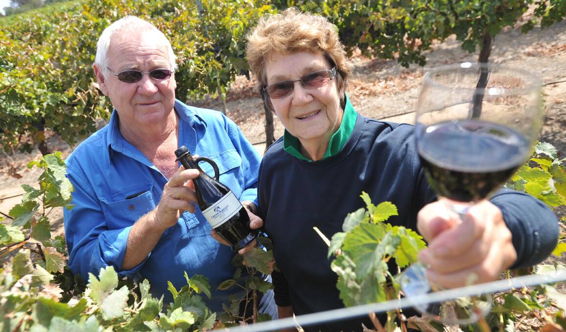 BOTTOMS UP: Eunonyhareenyha Winery owners Howard and Jan Pollard are at the Food and Wine Festival today, showing off their latest drop.