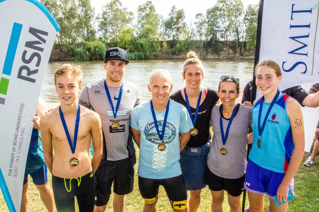 CHAMPIONS: Kyle Hockley (second), Jared Kahlefeldt (winner), Geoff Breese (first male 40+), Katelyn McGregor (first female), Fiona Hamilton (first female 40+), Molly Carter (first female 12-17 years)