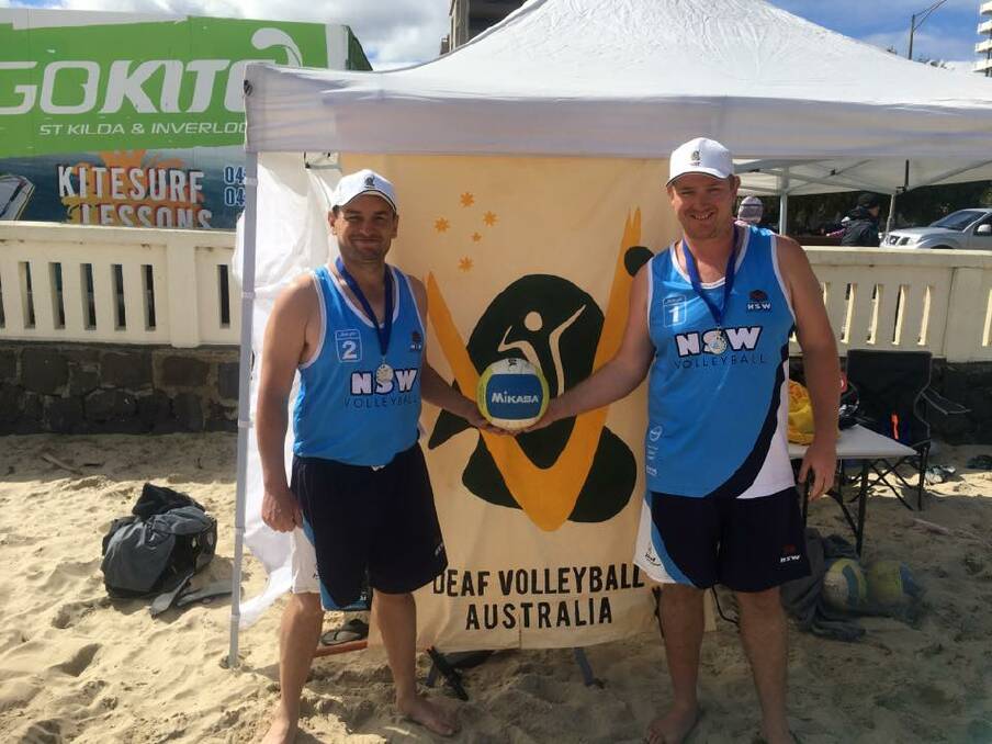 NSW Blues volleyball team mates Matt Shannon and Matt Lloyd won silver at the National Deaf Beach Volleyball competition in Melbourne early in the month.