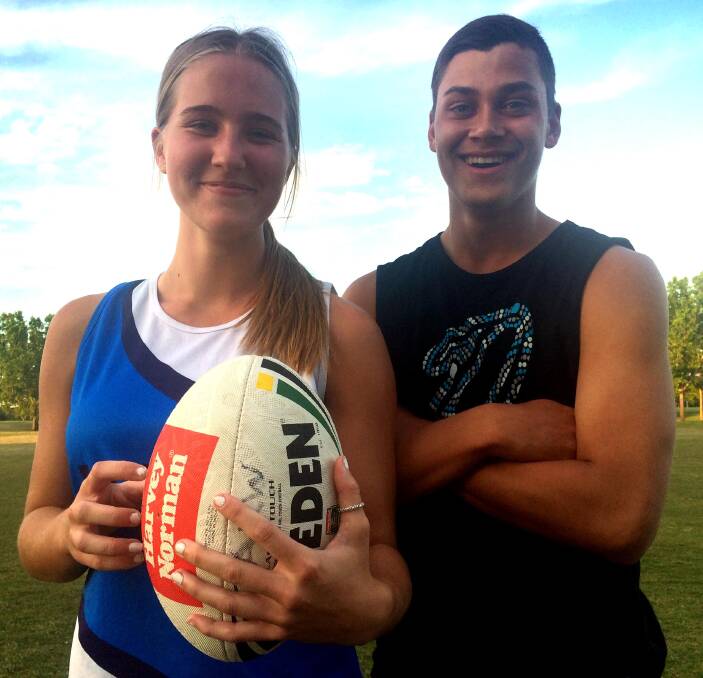 VITAL LINKS: Wagga touch football players Rhiannon Podmore, 16, and Jordan Little, 16, both selected as links in 17's Australian teams, and will wear the green and gold in New Zealand next year. Picture: Rebecca Fist