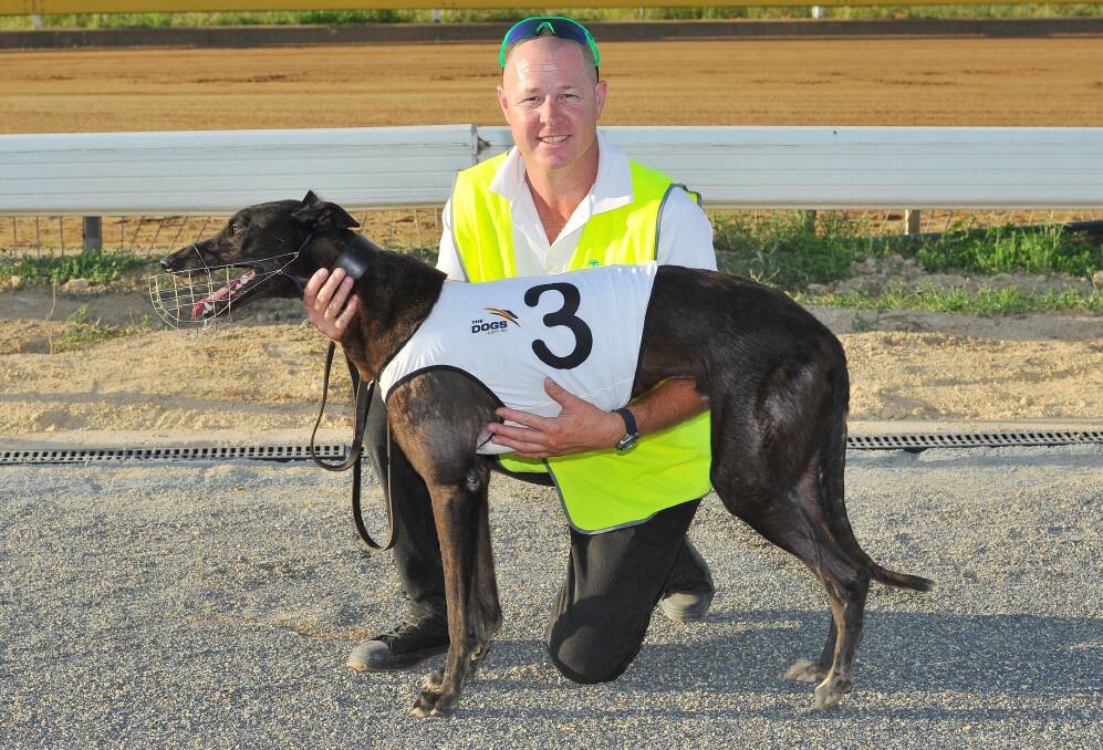 Junee trainer Ivan Howe celebrates his win with Alpha at Wagga on Friday night