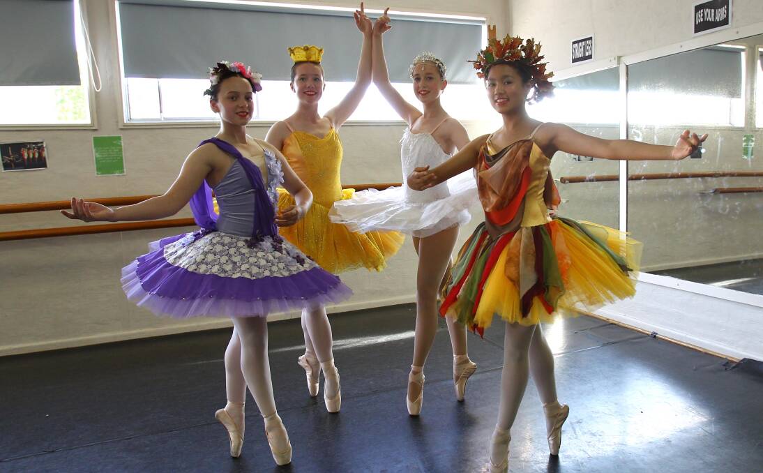 DANCING QUEENS: The four seasons (from left) Laura Whiter, Lacey Newman, Brittney Longmore and Eliza Anwar prepare for A Season to Dance. Picture: Les Smith