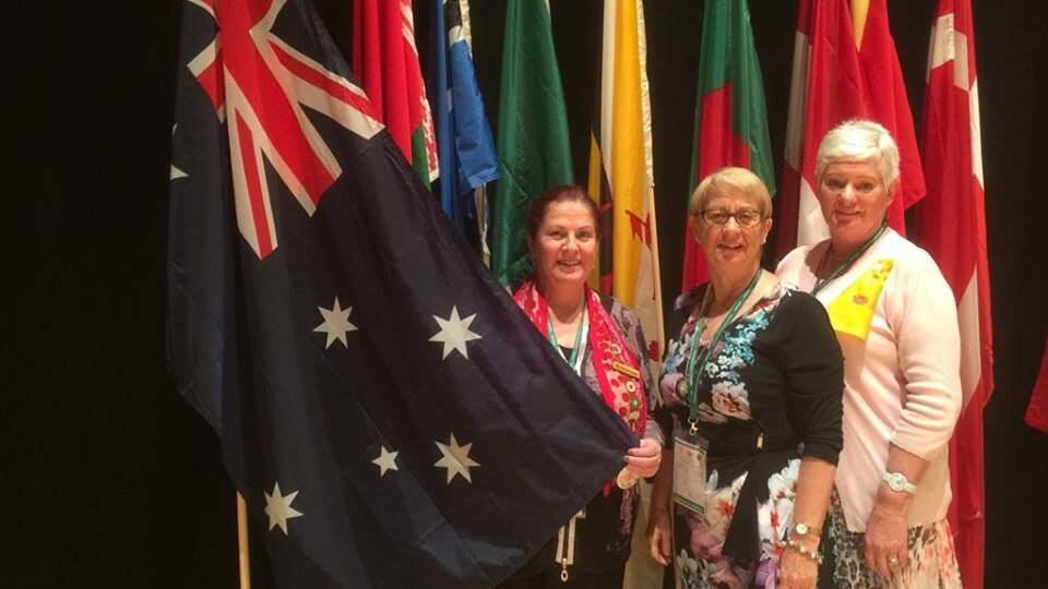BIG TRIP: Dorothy Coomb with Ruth Shanks AM World President ACWW and Mrs Gail Commens ACWW Area South Pacific Area President at the World conference.