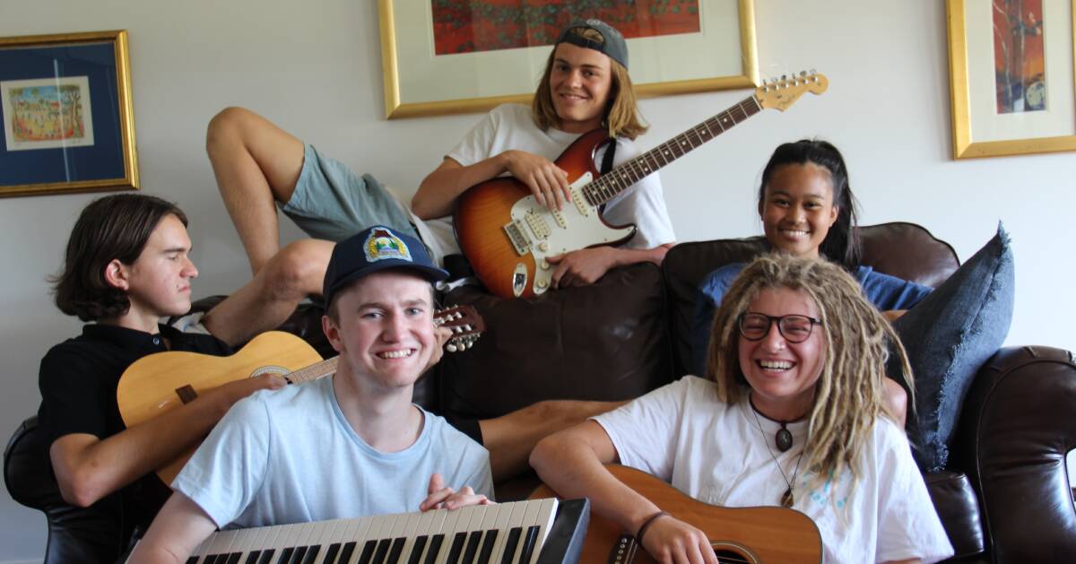 Key to change: Oxjam organisers Annastasia Lucas, front (r), William Farley (l), Cheyenne Bardos, back (r), Jack Evan and Darcy Moorfield (l) are jamming for charity. 