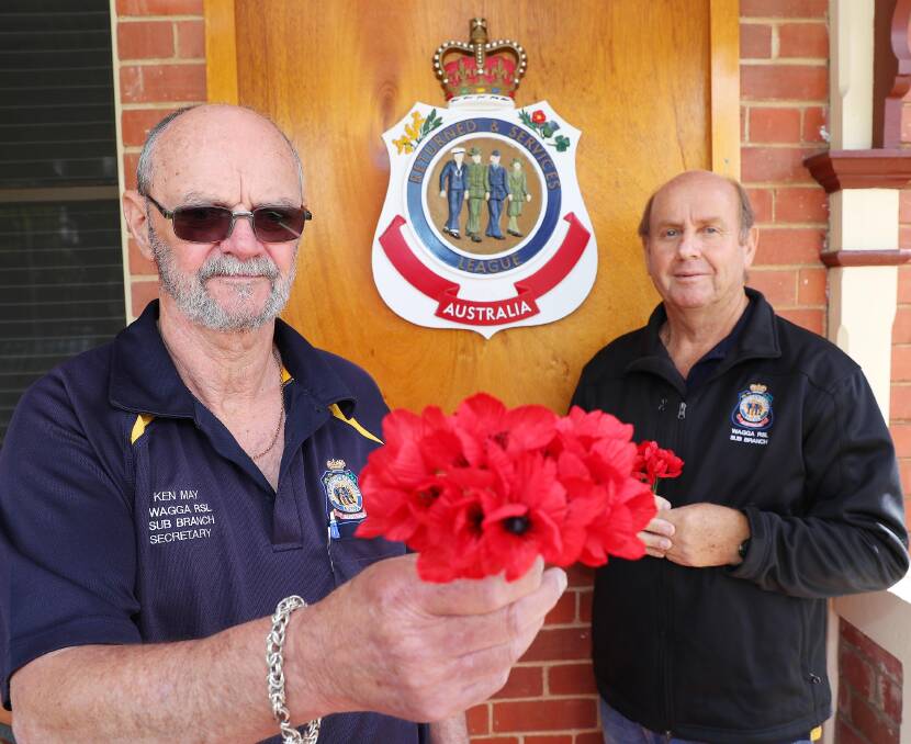 'Disappointing': Wagga RSL Sub-Branch was out of pocket after the annual Poppy Day campaign was canned, following a state-wide decision last year to ban all fundraising efforts (members Ken May and Brian Watts pictured).