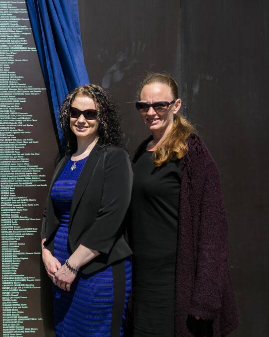 Set in stone: Wagga woman Terese McInerney and her sister, Katrina Hladun, honoured their family's migrant history at the Australian National Maritime Museum’s Welcome Wall unveiling ceremony. 