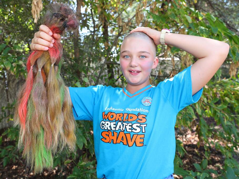 Hair-raising: Wagga girl Sharlette Bourke, 12, has completed her mission, raising more than $14,000 for the World's Greatest Shave. Picture: Kieren L Tilly 