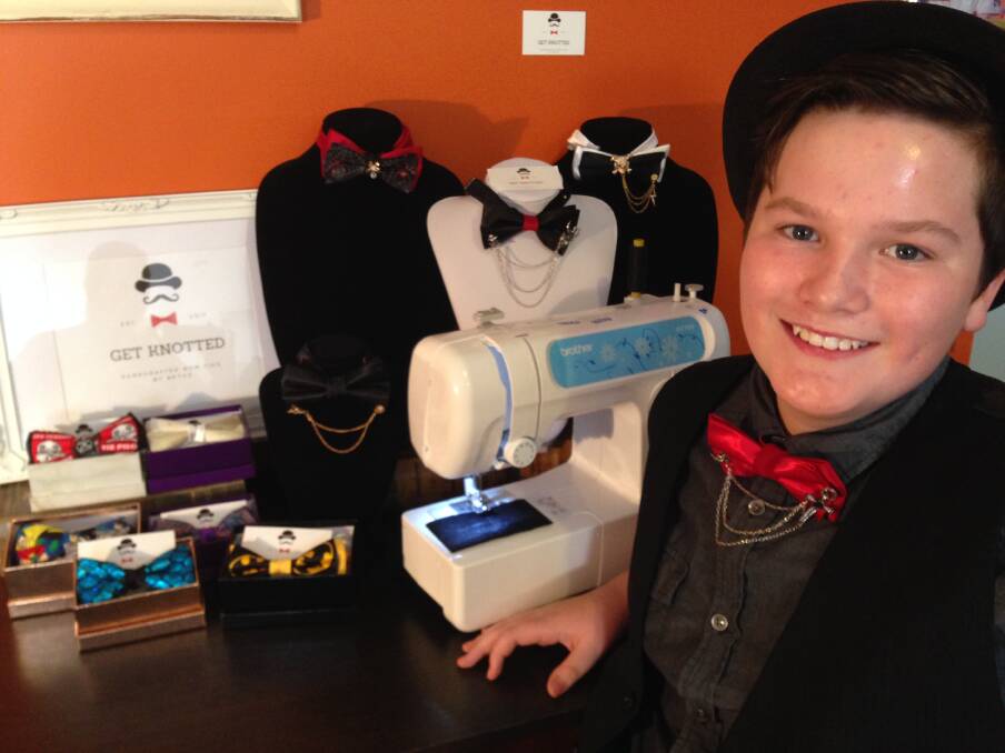 Knot up: Bryce Hagen, 13, is bringing class and style back to Wagga with his own business, designing and creating his own line of bow ties.