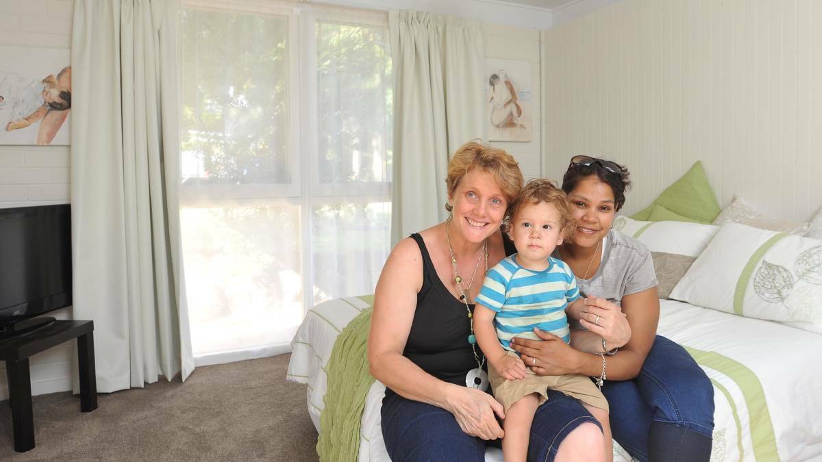 Long road: Wagga mother Lisa Saffery - pictured with the late Sarah Williams and their son Yarrul Saffery - said Australia's response to the same-sex marriage postal survey was a step in the right direction.
