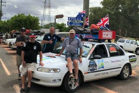 Driving support: Rally 'rednecks' John Studdert, Kerry Flynn, Phil McGregor and Gavin Gilbert arrived in Bollon, Queensland, on Wednesday. 