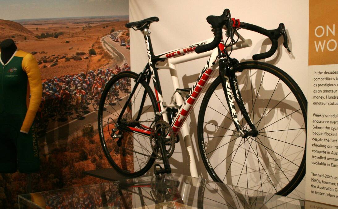 WHEELY GOOD: Cadel Evans’ Ridley Helium bike that he rode in the 2008 Tour de France. Freewheeling: Cycling in Australia is on display at our Historic Council Chambers site until May 15.