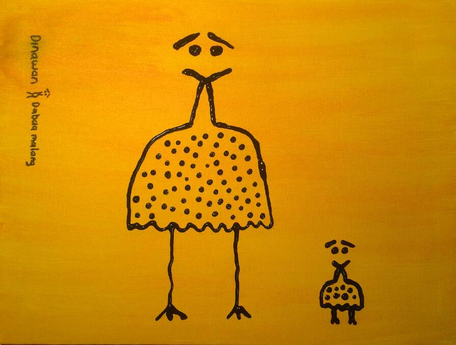 LESSONS IN ART: "Dinawan Dabaa Malang" (Emu Mob) depicts a parent emu teaching a young emu life skills. Picture: MarkSaddler