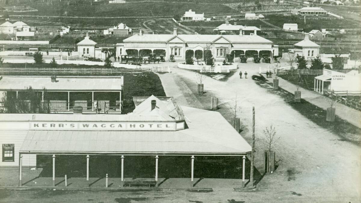 HOTEL: Kerr’s Wagga Hotel, taken in the 1890’s. Originally called The Wagga Hotel, it was purchased by English immigrant James Kerr sometime after 1882, and operated by him and his wife Eliza (or Elizabeth), and became known as Kerr’s Wagga Hotel. By the 1920s, the hotel was again called The Wagga Hotel, and had been taken over by Patrick J Byrnes (who took over from Mrs Juppenlatz who had been the licensee from the 1890s) in 1925, when he advertised in the papers that he had "engaged a competent night porter to meet all trains". 