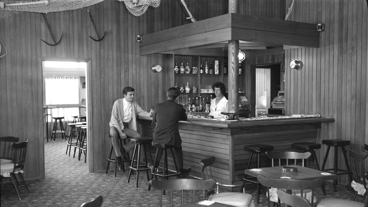 Photograph caption

YOUR SHOUT: Interior shot of the Windjammer Bar at the Kooringal Hotel taken in November 1967. The nautically themed bar was surmounted by a ship’s mast, the yard of which, is just out of picture.
