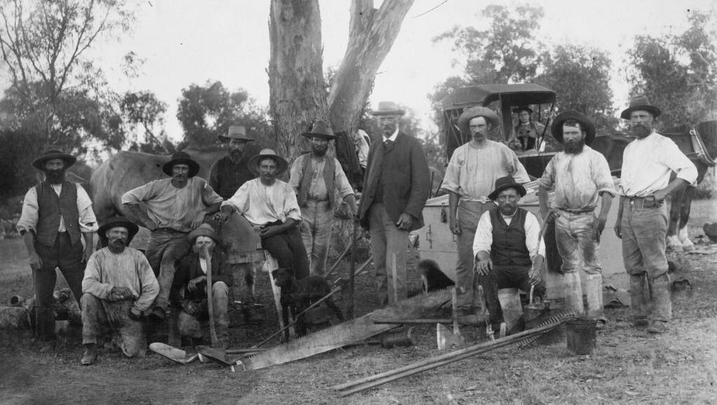WORK MATES: John Coleman, superintendent of Wagga Wagga Experiment Farm, with workmen clearing land about 1894. Picture: Mathew Collection CSURA RW3082