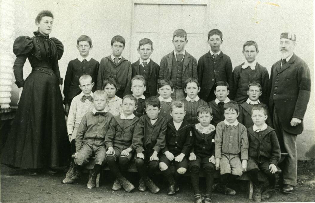 SCHOOL DAYS: Uranquinty Public School pupils in 1896. Teachers pictured are Mr Henry Brettell and his daughter, Hilda. Picture: Photo: CSURA RW145. Contact Wagga Wagga and District Historical Society at www.wwdhs.org.au.