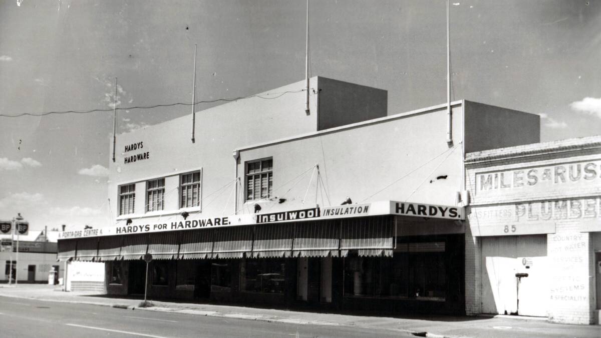 RETAIL: Hardy’s Hardware in Baylis Street, opposite Nesbitt’s furniture store and where the Wagga Marketplace is now situated. Sometime before the 1970s. Picture: Sherry Morris collection
