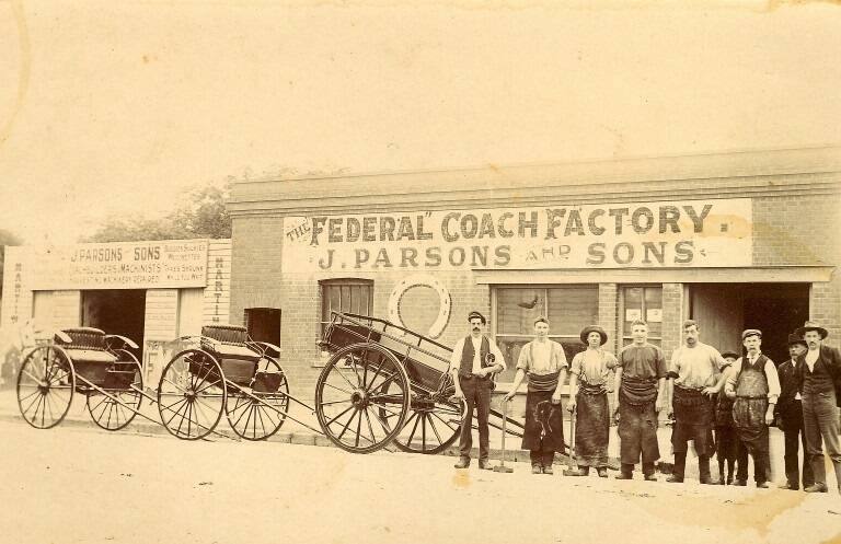 TRANSPORT: Federal Coach Factory in Fitzmaurice Street. AF Hely sold the business to J Parsons and Sons in 1905 and Parsons sold the business in 1912. Picture: Sherry Morris Collection