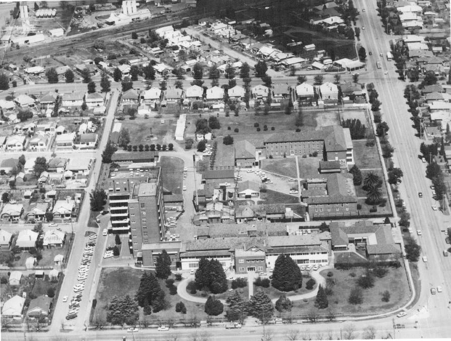 HOSPITAL HISTORY: An aerial view of Wagga Base Hospital taken in the 1970’s shows the “tower block” constructed in 1963 and demolished recently. Contact Wagga Wagga and District Historical Society at www.wwdhs.org.au.