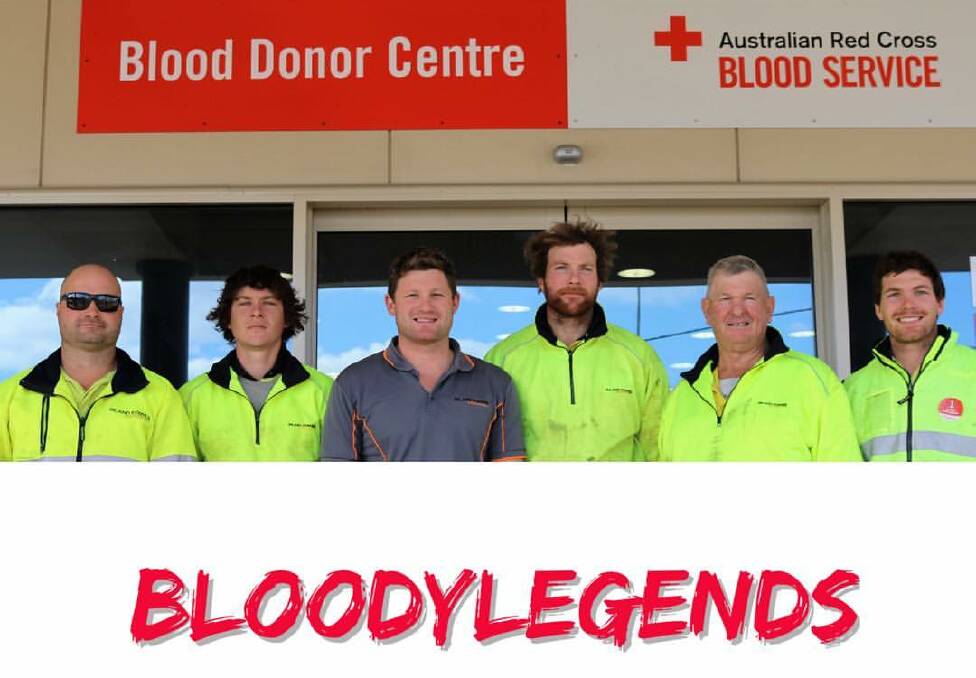 DONORS: Friends of Xavier Higgins have combined to donate blood. Pictured: Sean Bennett and the team from Inland Power Solutions, who saved 18 lives between them after donating at the Wagga Blood Bank 
