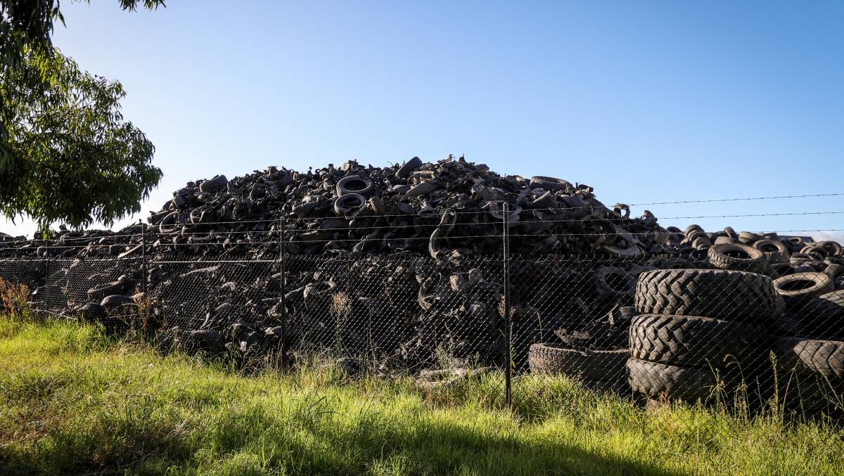 Some of the tens of thousands of tyres found to have been illegally housed on a property near Albury airport. Picture by James Wiltshire