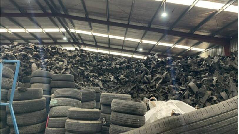 Some of the thousands of tyres found to have been illegally stockpiled near the Albury airport. Picture from the EPA