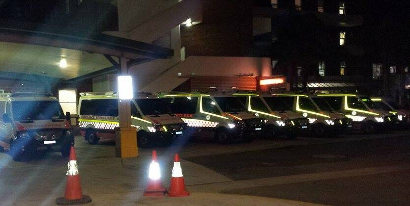 OVER CAPACITY: Ambulances were forced to line up outside the Wagga Base Hospital emergency department on Monday night due to a shortage of beds available.