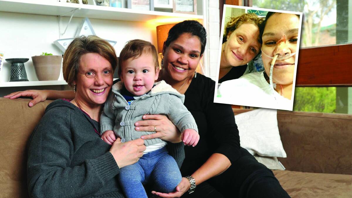 SOLDIERING ON: Sarah Williams, pictured with her partner Lisa Saffrey and son Yarrul, confronts a long cancer recovery.