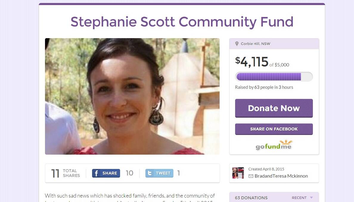 A screengrab of the fundraising appeal launched for the family of Stephanie Scott.