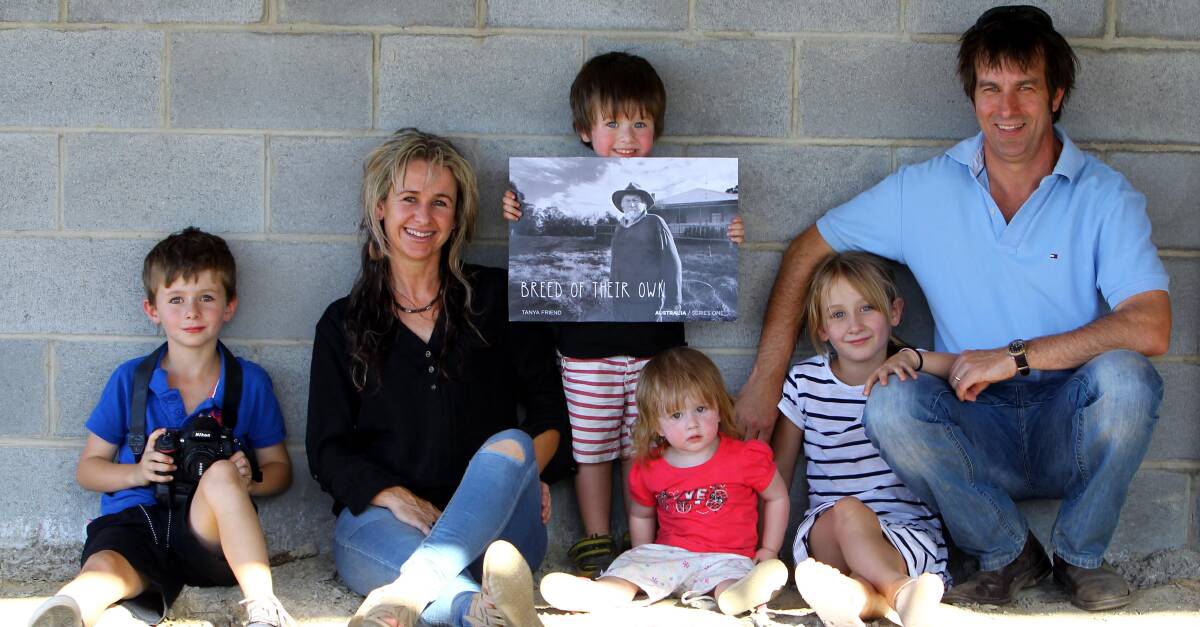BORN AND BRED: Photographer Tanya Friend with her kids (from left) Lachlan, 8, Bryce, 3, Ruby, 1, Jess, 7 and husband Mick. Picture: Les Smith