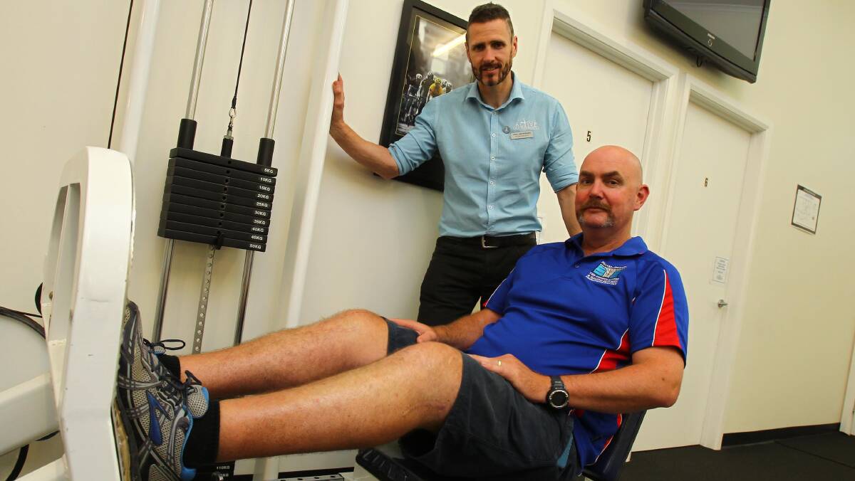 RECOVERY: Ladysmith man and former paramedic Steve Howe with Active Physiotherapy's Paul Heffernan as the duo work towards overcoming long-term injuries. Picture: Les Smith