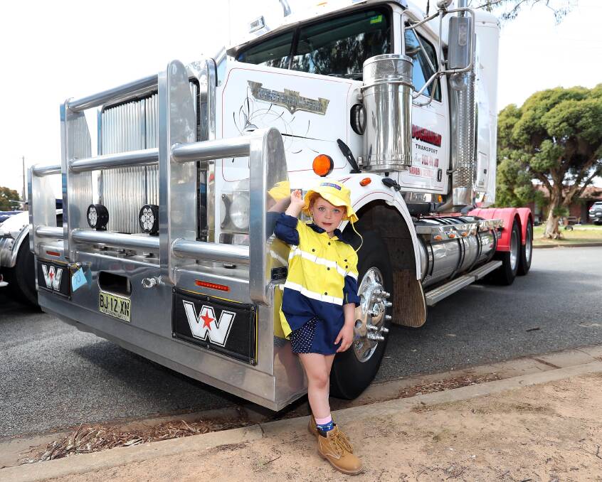 About 120 trucks convoyed through Wagga to the Lake Albert foreshore, raising money for two local charities along the way. Pictures: Kieren L.Tilly