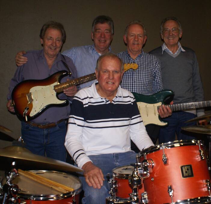 READY TO ROCK: (back, from left) Geoff Maurer, Tom Looney, Bob Connolly, Greg Wardman, and (front) Robert Judd have got the band, Mayberry Park, back together for a one-off show. Picture: Contributed