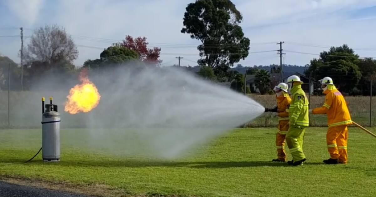HOT STUFF: Riverina Rural Fire Service firefighters put out a gas leak as part of their training course. Picture: RFS Riverina
