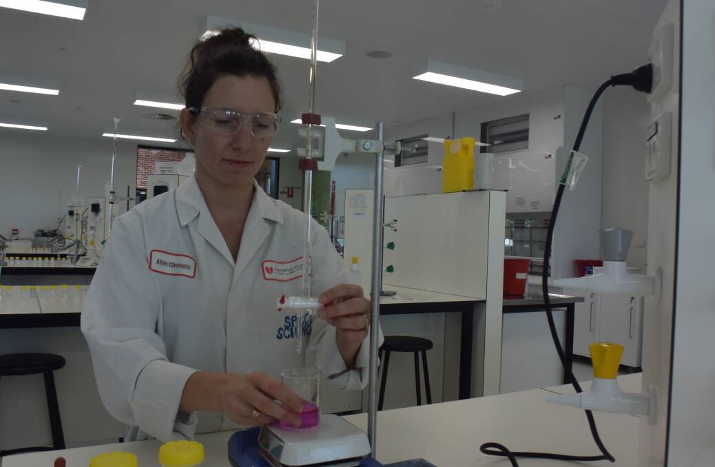 CHEMICAL HEART: Chemistry discipline leader Dr Celia Barril from the CSU School of Agricultural and Wine Sciences prepares for next week's Chemistry Days. Picture: Shane Manning