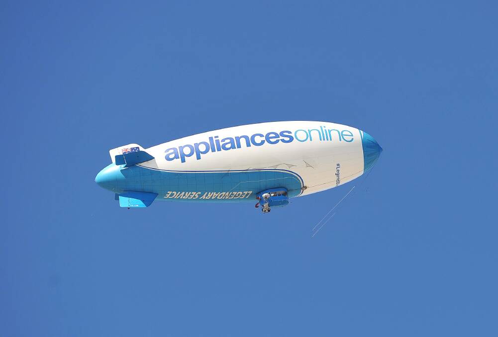 The Appliances Online blimp is the only helium airship in the southern hemisphere. Picture: Kieren L Tilly