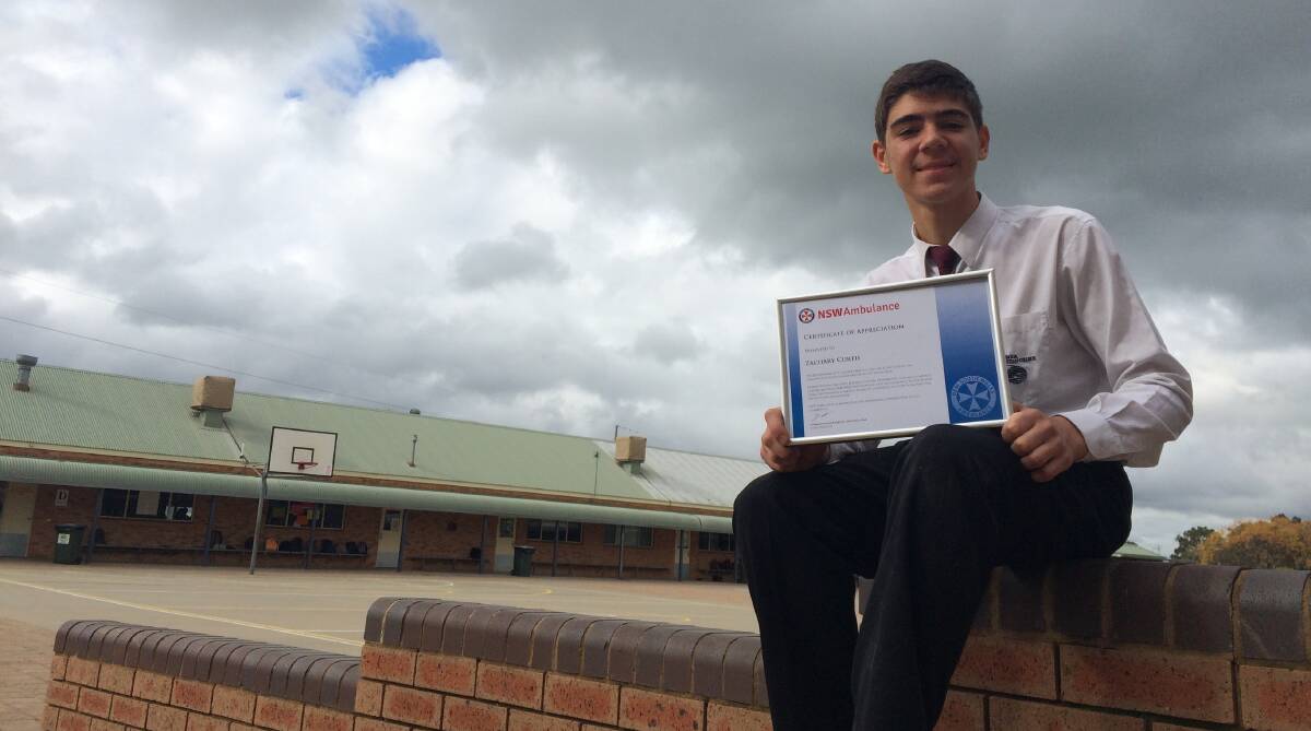 BRAVE: Wagga Christian College student Zach Curtis has been rewarded after helping his friend, Bethany, after she sustained serious injuries in a bike accident.