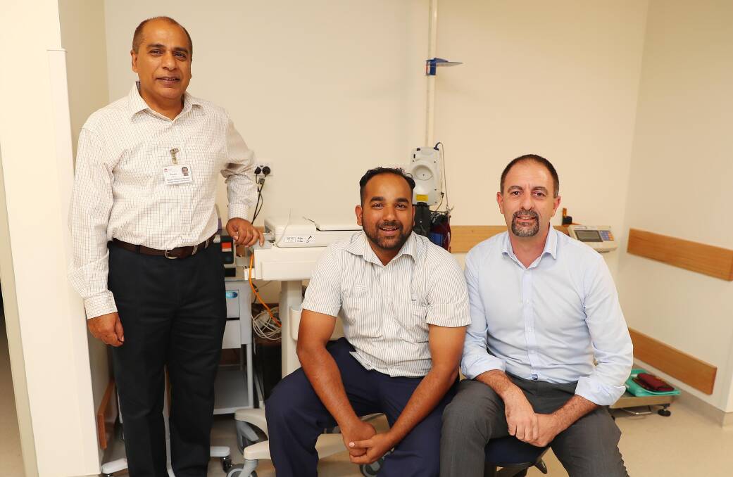 Pankas Banga, the director medical services, with nurse unit manager Rashid Samad and lab manager NSW Health Pathology, Anthony Flaskis. Pictures: Kieren L Tilly