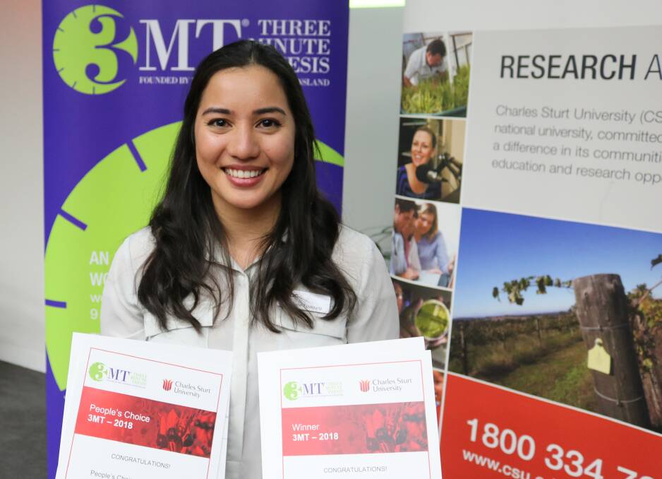 WIN IS NICE: Michelle Toutounji took out the Charles Sturt University Wagga Three-Minute Thesis Competition with her explanation of her rice research.