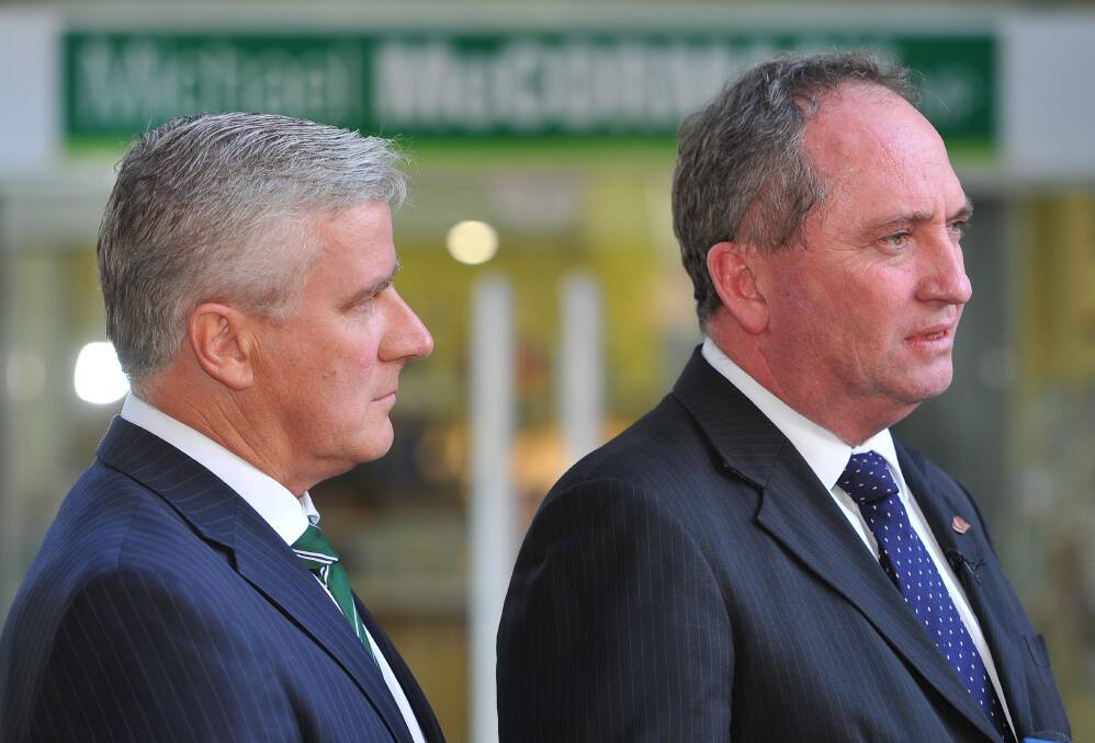 Member for Riverina Michael McCormack with Nationals leader, Barnaby Joyce.