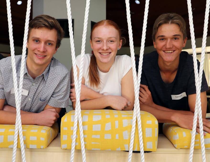 YOUNG LEADERS:  Calvin Combs from Wagga Christian College, India Becroft of Wagga High School and Denzil Noack from Kooringal High School. Picture: Les Smith