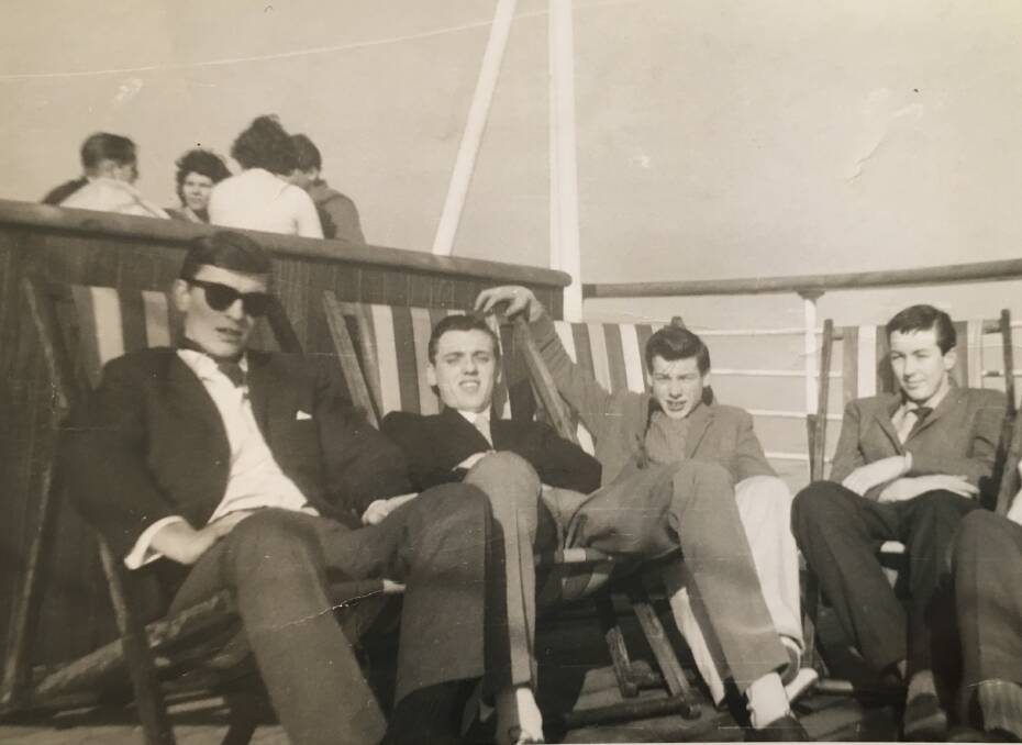 ALL AT SEA: Graham McKay (second from right) aboard the Himalaya ship and bound for a new life in Australia, with other young men from the Big Brother Movement.