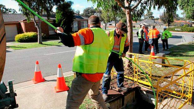 Workers install fibre optic cables for the National Broadband Network, which has been linked to outages across Wagga. 