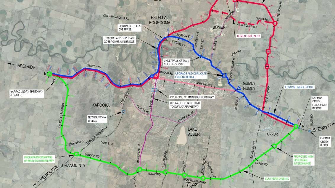 IN GREEN: The proposed southern bypass drafted by Committee 4 Wagga. 