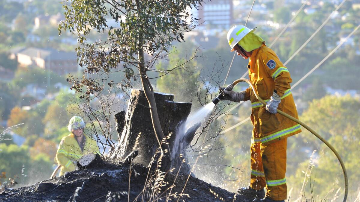Firefighters extinguish a blaze on Willans Hill. 