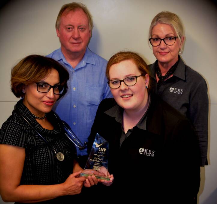 Dr Rod Burgess (back) and receptionist Rhonda Nesire with (front) Dr Heba Azer and Practice Manager Justine Budde (right) with the Employer of Choice award.