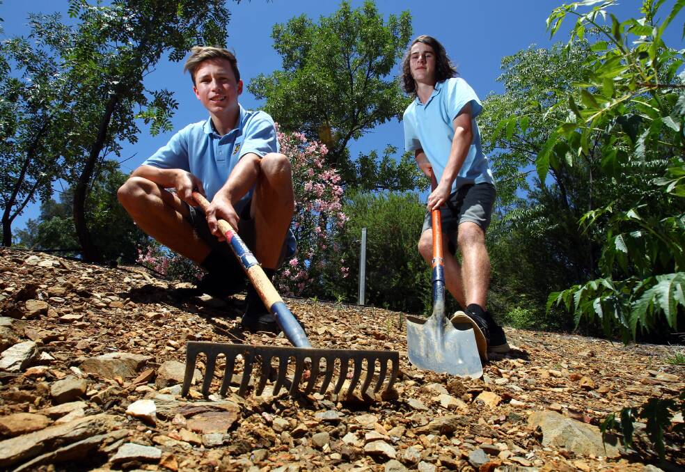 Wagga High School gardeners (L) Jack Gannon, 16 and Aaron Chapman, 16, who worked on the garden of the late Ron Anscheutz...
