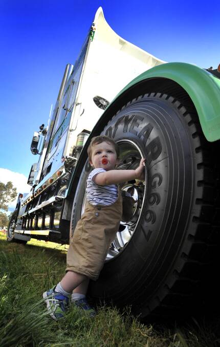 TRUCK TIME: Young wheels enthusiast Bailey McMaster checked out some of the tyres on display at last year's event. Picture: Les Smith 
