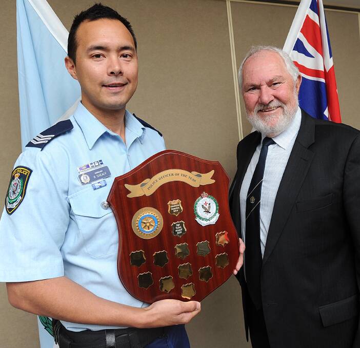 HARD WORK: Last year's winner Ryan Sheaff and Mayor Ron Kendall lead the call for community nominations for the police awards, which aim to recognise outstanding acts of courage, courtesy and devotion.  Picture: Laura Hardwick